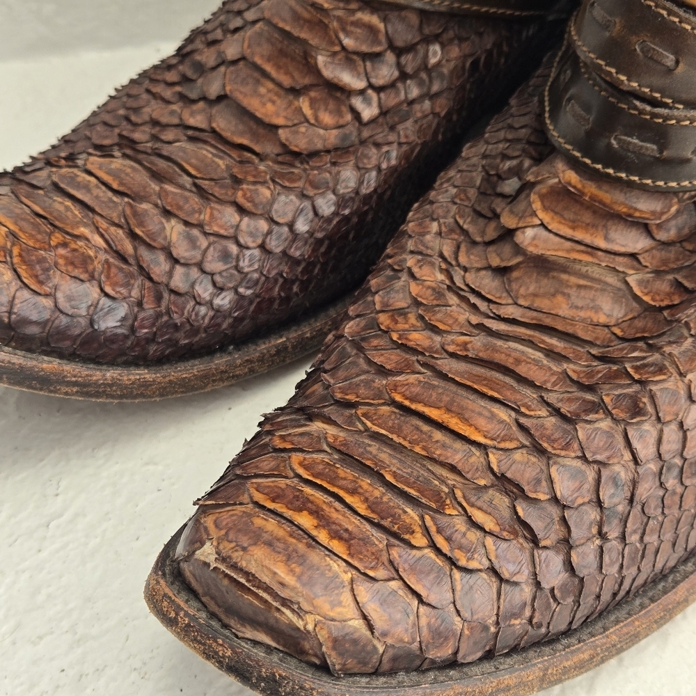 Cuadra Brown Exotic Python Leather Side Zip Ankle… - image 2